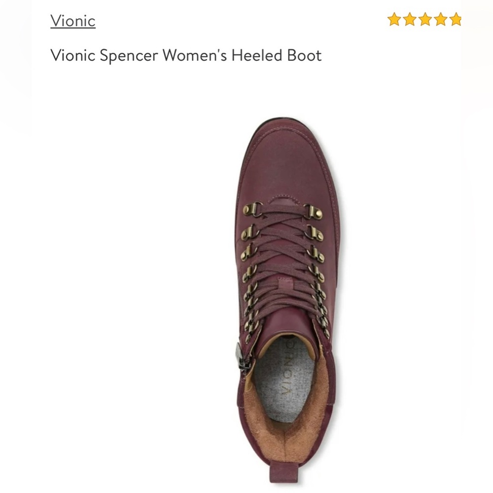 Vionic Womens Spencer Burgundy Combat Boots Size 6.5 Medium (B, M) - Picture 5 of 16